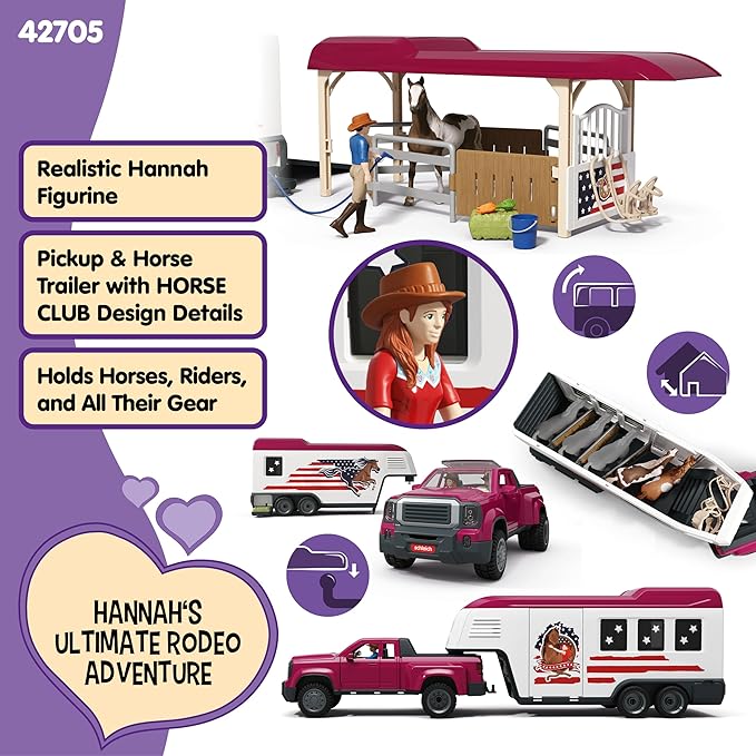 Schleich Horse Club - 119 PC Lakeside Truck and Trailer Playset With 2 Horse Figurines, 2 Poseable Rider Figures and Accessories - Interactive Play for Girls and Boys - Toys for Kids Ages 5+ | 42705