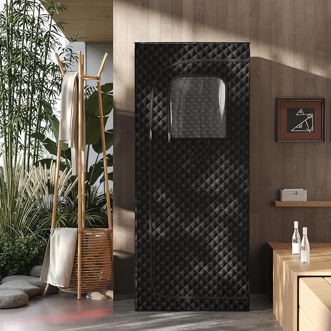 ENSTVER Home Sauna 6FT Compact 1 Person，1200W Steam Fast Heating Sauna，Indoor Saunas Room with Foldable Chair