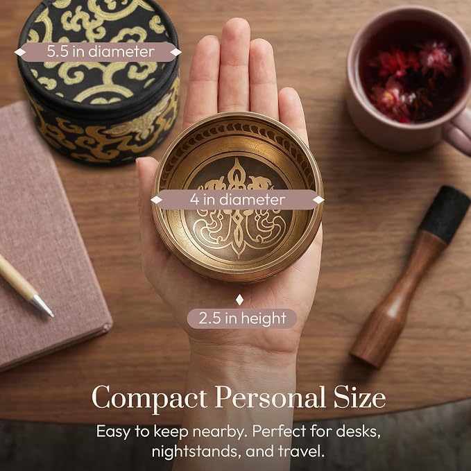 Silent Mind Tibetan Singing Bowl Set – Easy to Play & Beginner Friendly Meditation Bowl with Cushion, Mallet & Case | Stress Relief & Mindfulness | Gift-Ready