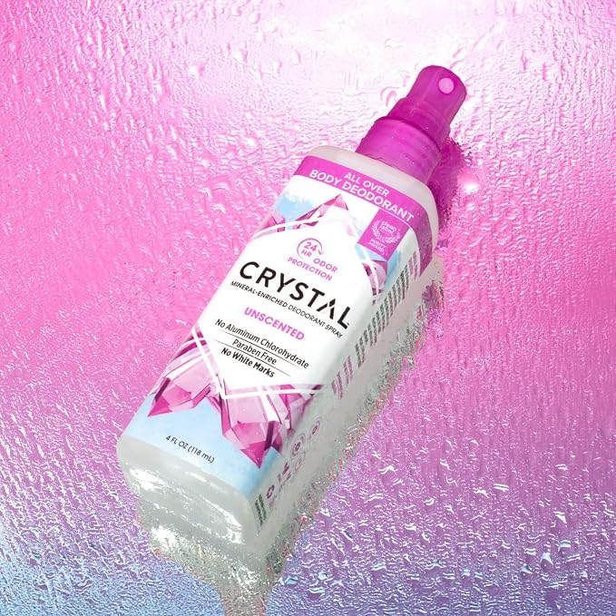 Crystal Essence Mineral Deodorant Spray, Unscented, All Over Body Deodorant, 4 Fl Oz
