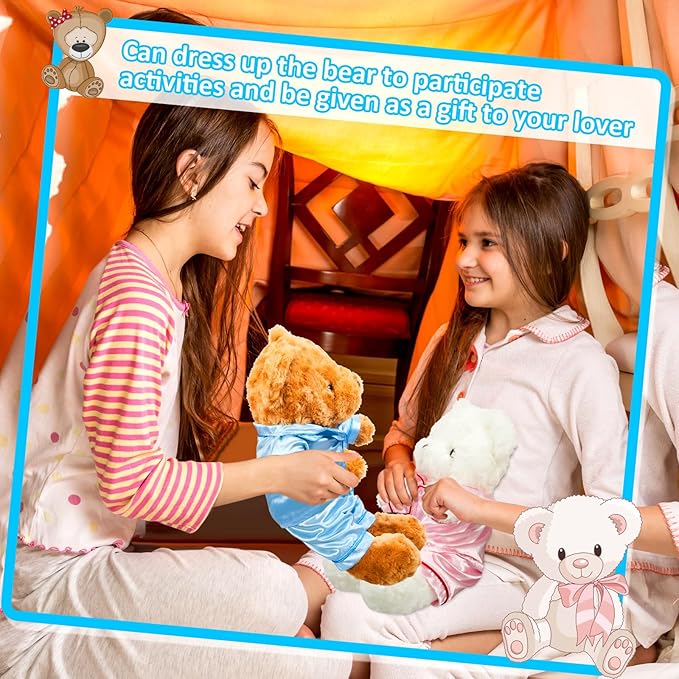 Civaner 2 Pack Blue and Pink Bear Clothes Outfit, Fit Most 12-16 Inch Bears Stuffed Animal Pajamas Plushie Clothes for Stuffed Animals, Pre-Kindergarten Toys(Solid Style)