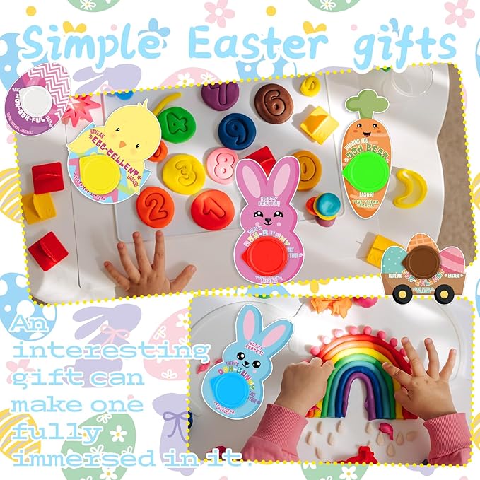 60 Pcs Easter Gifts Include 30 Play-Doh 30 Easter Cardstock for Easter Eggs Hunt Party Supplies Birthday Party Games Favors
