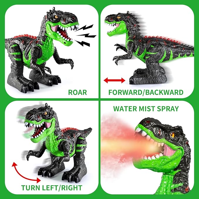 Remote Control Dinosaur Toys for Kids 3-5 5-7 8-12, RC Walking T-Rex Dinosaur Robot Toy with Water Mist Spray, Lights and Sounds, Rechargeable Battery, 3 4 5 6 7 8 Years Old Boy Girl Birthday Gift