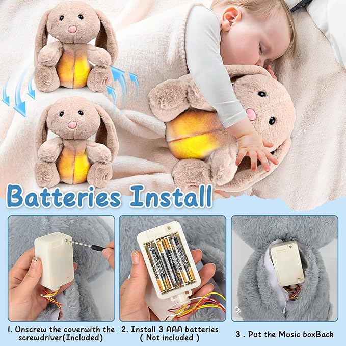 Breathing Stuffed Animal, Soothing Breathing Stuffed Animal Rabbit for Anxiety Adults and Kids Breathing Lights and Sound Machine with Realistic Breathing Easter My Bunny Toy