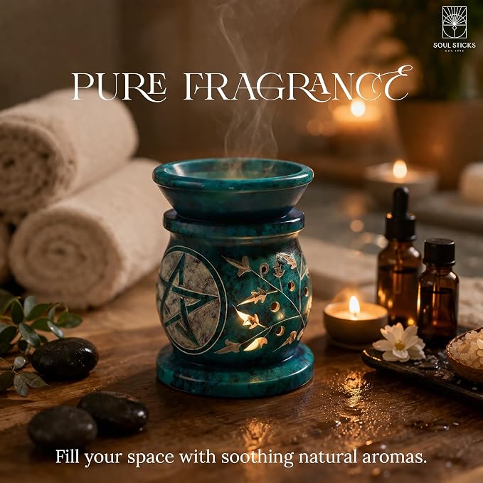 SOUL STICKS Stone Soapstone Aroma Lamp Stylish Beautiful Elegant Decorative Handcrafted Aroma Wax Burner Oil Diffuser for Aromatherapy, Meditation and Home Fragrance with Tealight Holder, 3 (Blue)