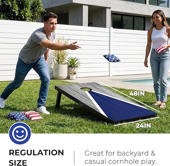 Portable Cornhole Board Set - Premium MDF Wood Corn Hole Game with 8 Regulation Bean Bags, for Backyard, Camping, and Outdoor Tailgating - Choose 3x2' Tailgate or 4x2' Regulation Size