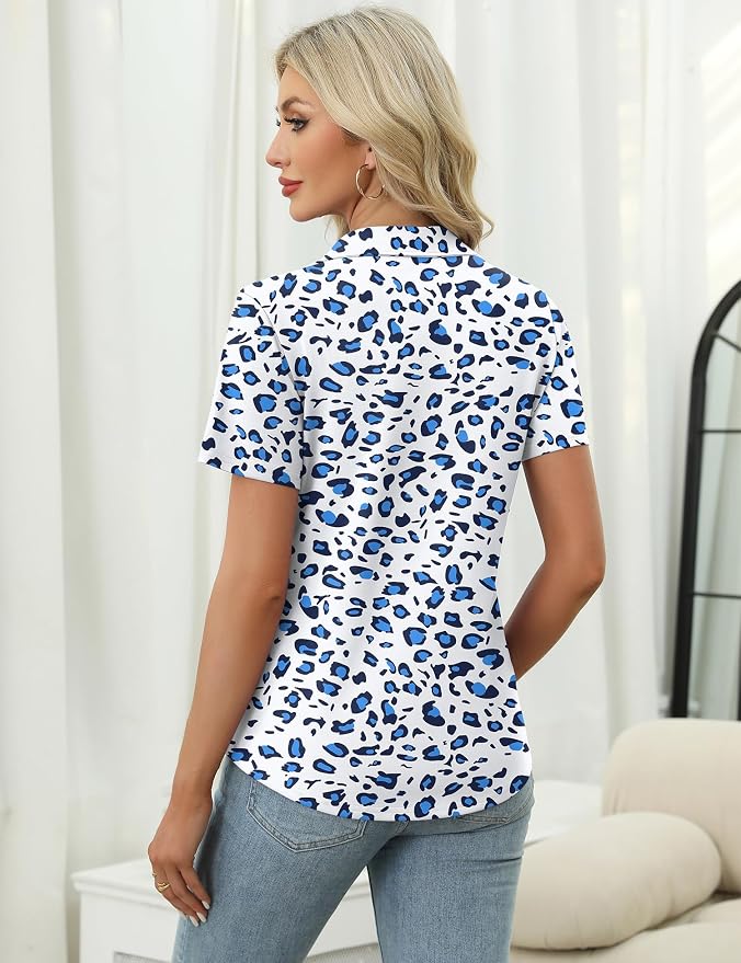 LOMON Womens Golf Polo Shirt Summer Short Sleeve Quarter Zip Outfit | Side-Pockets,Princess Seams,Cotton,Wrinkle Free,Moisture Wicking,Quick-Dry,Lightweight,Collared,for Tennis Workout
