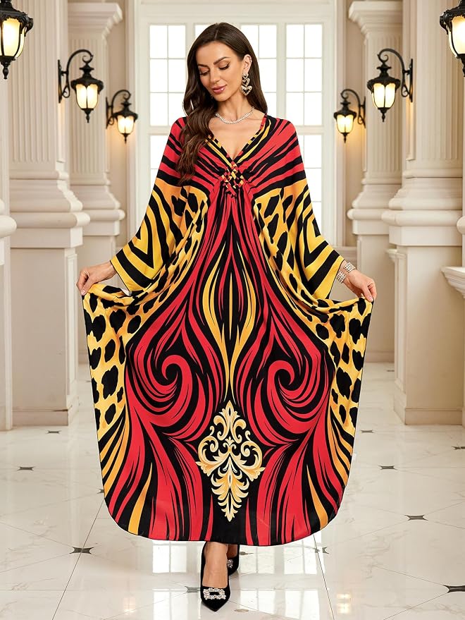 Mumu Dresses for Women Plus Size, Bohemian Kaftan Beach Cover Up Long Maxi Nightgown Soft Loungewear