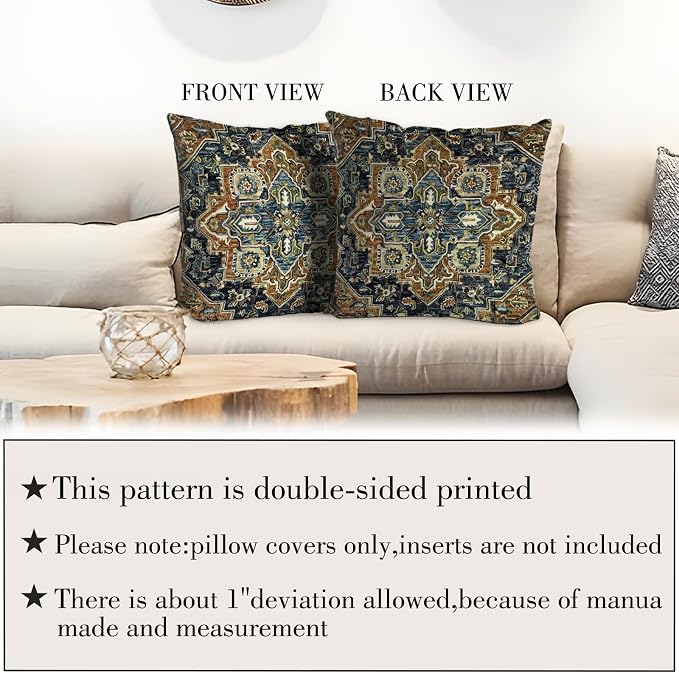 Boho Throw Pillow Covers 26x26 inch Set of 2,Boho Vintage Carpet Pattern Antique Ethnic Decor Double Sided Pattern Cushion Cover Soft Pillow Case Living Sofa Room Bed Square Pillow Cover