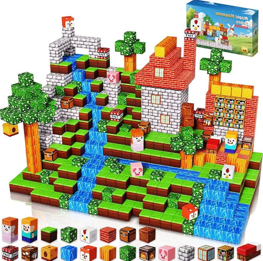 Magnetic Blocks | 150PCS Grassland Magnetic Building Blocks Set | STEM Learning Toys| Construction Building Toy for Kids 3+ Boys and Girls |Magnetic Building Blocks Christmas Birthday Gifts