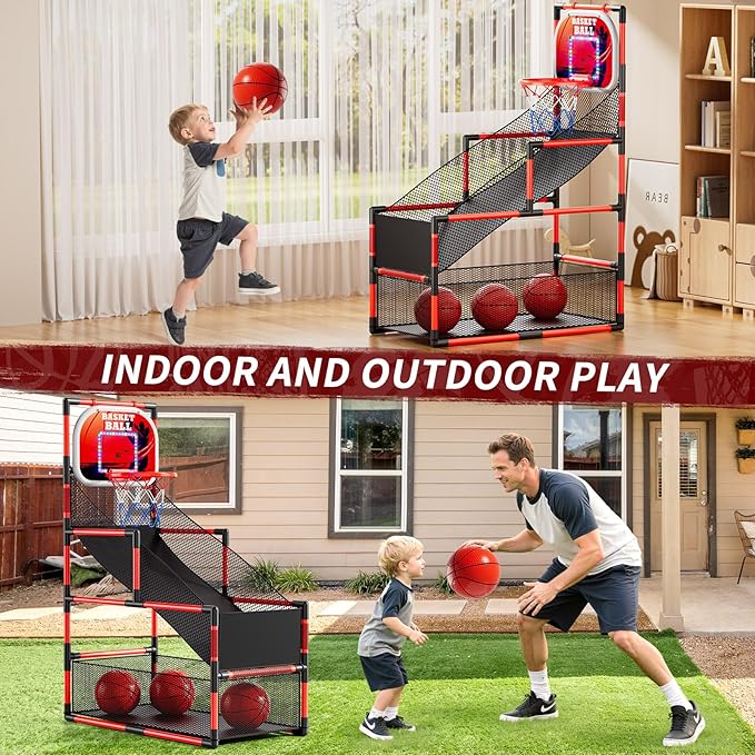 Arcade Basketball Game Set for Kids 3-12 Years Old, Kids Basketball Hoop with 4 Balls & Pump, Indoor Outdoor Sports Play Toys, Basketball Games Toys, for Boys Girls Teens