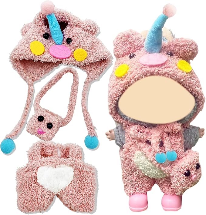 17cm Clothes Set(NO Doll),Hat & Overalls Set for 17cm Accessories Suit,Stylish Adorable Dolls Clothes Accessories,Cute Clothes for Dress up Unique Style (Pink CutePig)