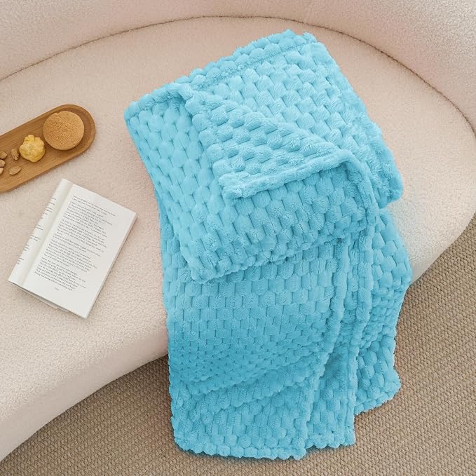 BEDELITE Light Blue Throw Blanket for Couch, Soft Gifts for Women, 50 * 60 | 3D Jacquard Decorative Fleece Blanket, Super Soft Plush Throws, Cute Birthday Gift for Women & Men, Suitable for All Seasons