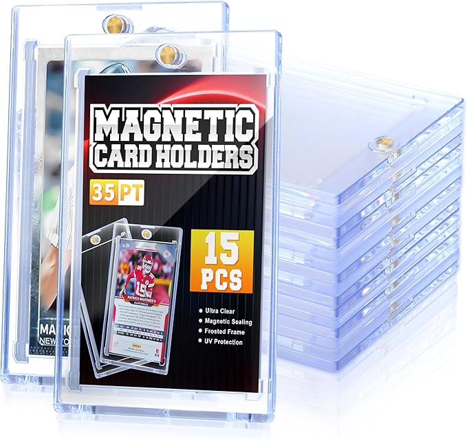 QTYORD 15 Pack 35PT Magnetic Card Holder for Trading Cards, One-Touch Card Case Holder for Baseball Football Sports MTG TCG Collectable Cards