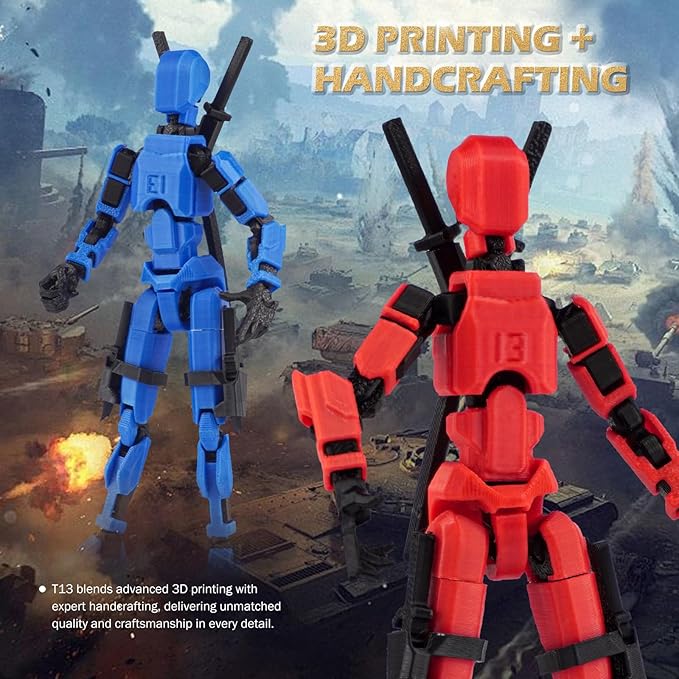 Pre-Assembly 3D Printed 5.54'' Stick Robo 13 Action Figure, Multi-Jointed Titan13, Articulated T13 Desktop Decoration,12 in 1 d13 Accessories Best Birthday Festival Gift