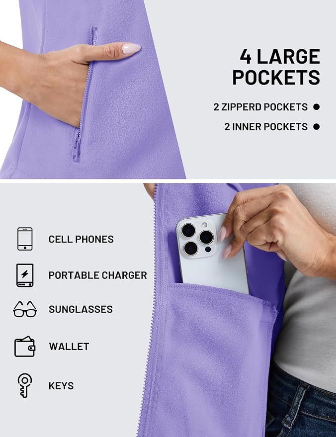 TACVASEN Women Polar Fleece Zip Up Vest with Pockets Lightweight Outerwear | Warm Thermal Sleeveless Jacket Suitable for Hiking Camping Travelling in Cool Autumn and Winter Weather