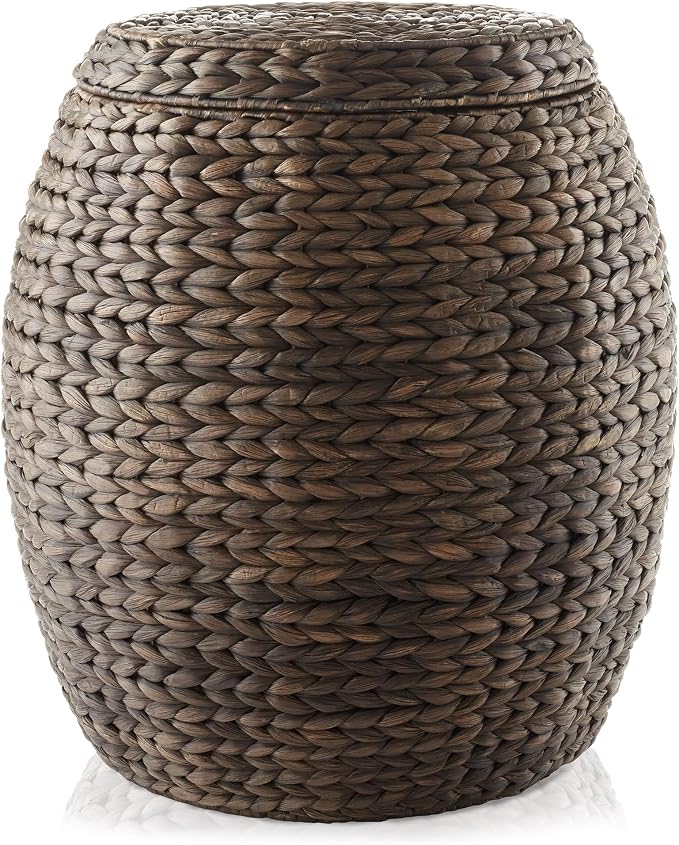 Casafield Round Storage Basket with Lid - Espresso Dark Brown, Handwoven Hyacinth Organizer for Laundry, Blanket, Plants, Bedroom, Living Room, Office