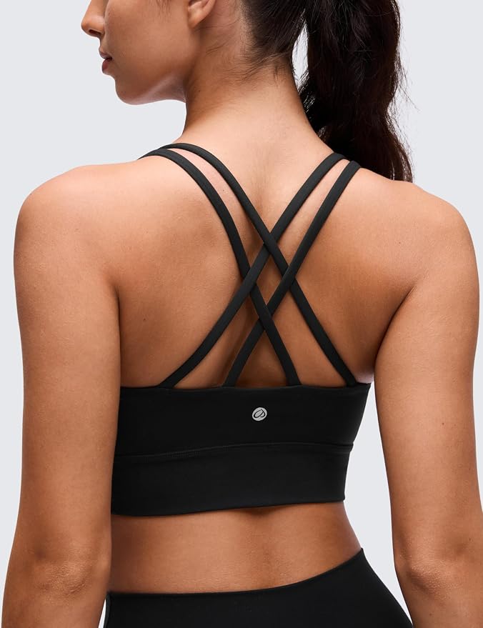 CRZ YOGA Softness Mold Butterluxe Strappy Longline Sports Bras for Women - Double Spaghetti Strap Workout Yoga Crop Top