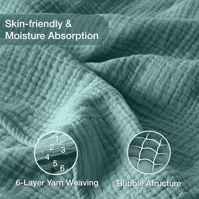100% Cotton Muslin Blanket California King 120" x 90", 6 Layers Breathable and Lightweight Oversized Blankets for Bed, Soft Cooling Gauze Blanket for Adults All Season, Teal