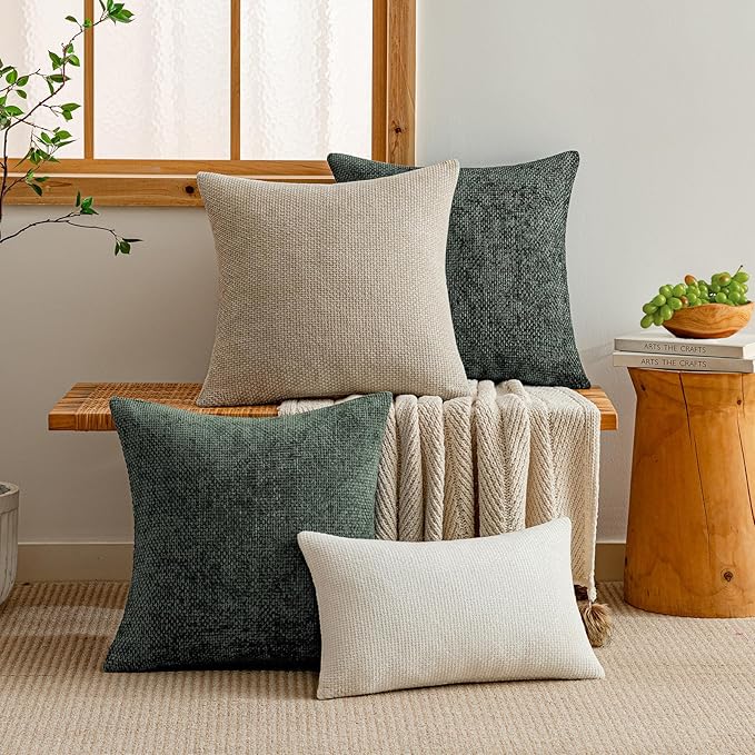 a moment Christmas Dark Green Chenille Throw Pillow Covers 22x22 Inch Pack of 2 Modern Decorative Throw Pillow Covers Farmhouse Cross Covers Home Decor for Sofa Bedroom Living Room