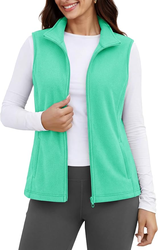 MAGCOMSEN Women's Fleece Vest Outerwear Sleeveless Lightweight Zip Jackets Warm Soft Vests with Zipper Pockets