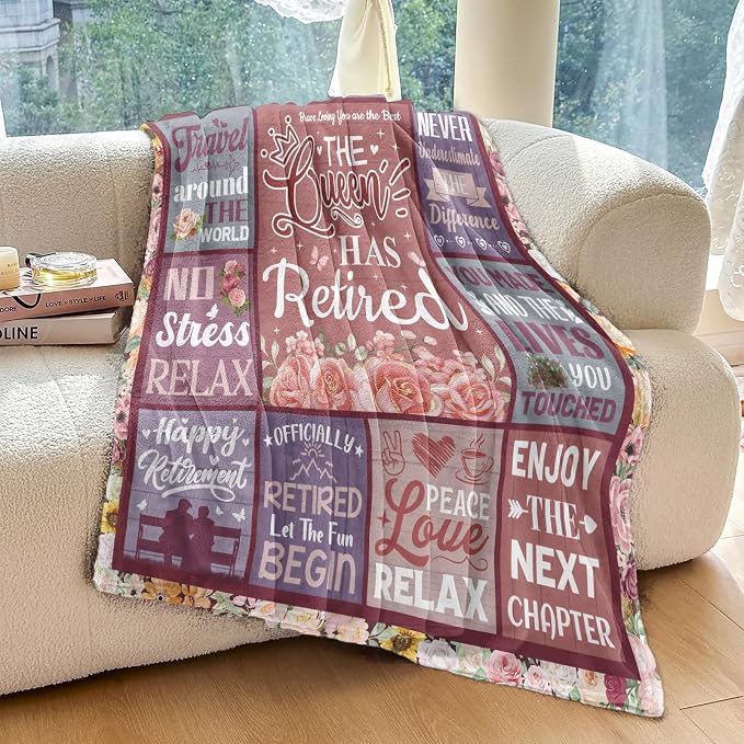 Retirement Gifts for Women 2026, Retirement Blanket 80"x60", Retired Gifts | Pink Retirement Gift for Woman, Happy Farewell Gifts for Coworker, Funny Going Away Throws for Mom, Teacher, Nurse, Female