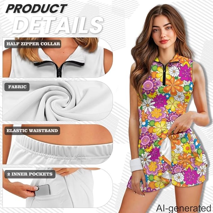 Golf Dress Tennis Dresses for Women with Built in Shorts and Pockets Sleeveless Athletic Dress Workout Dress
