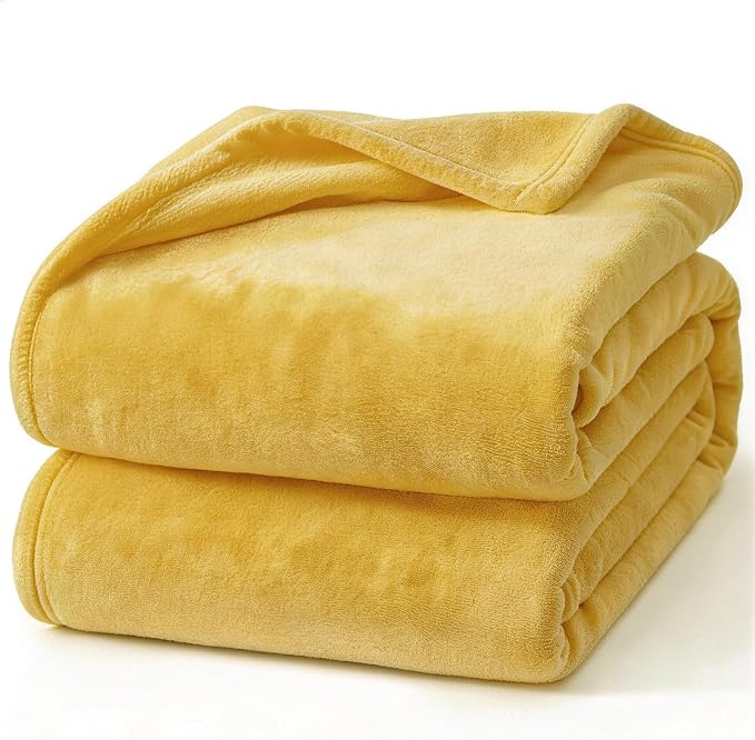 Hansleep Full Yellow Fleece Blanket, Soft Flannel Bed Blanket | Fuzzy Cozy Blanket 84x90 Inches, Multi-use for Bed, Sofa, Couch, Travel, Camping, All Season Warm Lightweight Cover