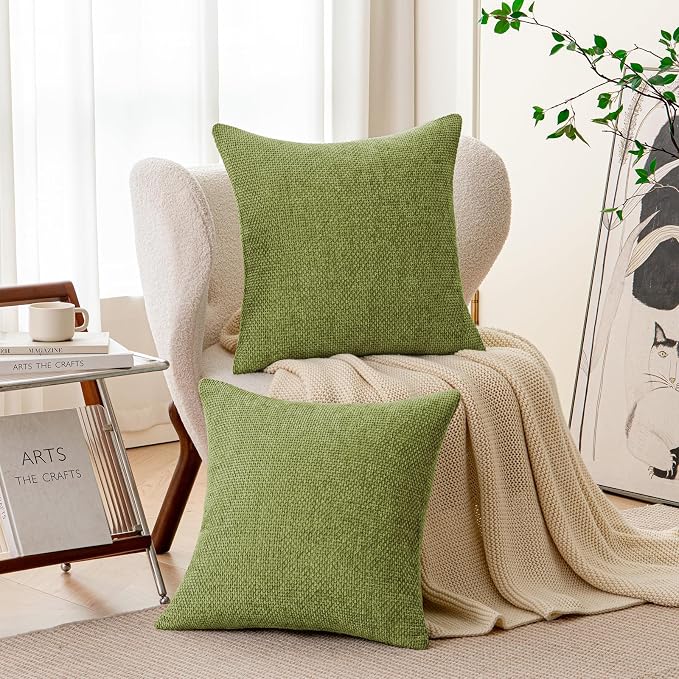 a moment Forest Green Chenille Throw Pillow Covers 20x20 Inch Pack of 2 Modern Decorative Throw Pillow Covers Farmhouse Cross Covers Home Decor for Sofa Bedroom Living Room