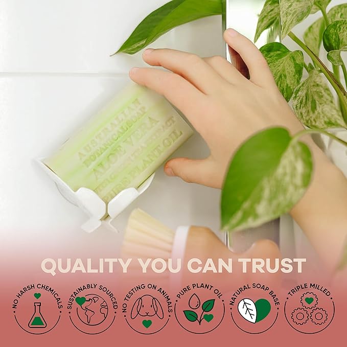 Australian Botanical Soap Aloe Vera with Green Tea Extract – Triple Milled 6.6 oz Bar Soap with Shea Butter, Face Hand & Body Bars, 4 Pack