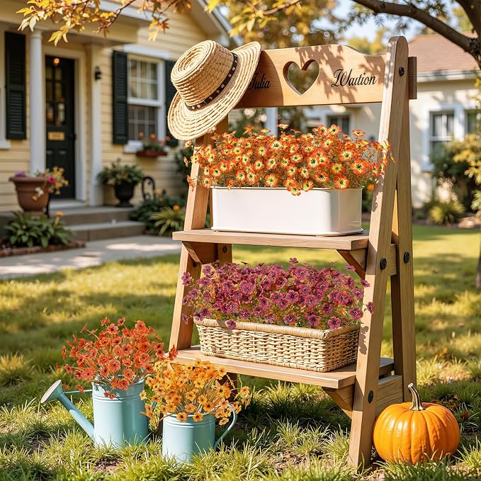 Alupssuc 24 Bundles Artificial Fall Flowers, UV Resistant Faux Mums Porch | Silk & Plastic, 13 Inch Tall, for Indoor Outdoor Planters Yard Patio Window Box, Autumn Outside Realistic Fake Decoration