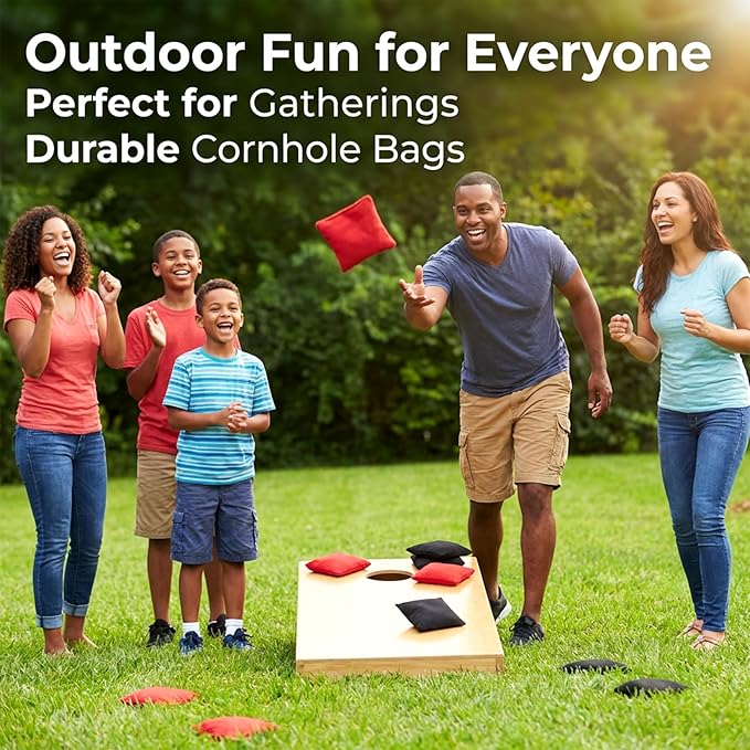 RAINFLOW 8 PCS Cornhole Bags - Bean Bags for Cornhole, 4 Black and 4 Red for Tossing, Game, Outdoor, Wedding, Sports, Party(Black & Red)