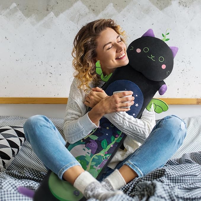 Long Cat Plush 5 Sizes, 120% Extra Filling Giant Plushness Kids Body Pillow, Kawaii Cute Black Cat Stuffed Animals Plushies, Big Long Body Pillow Black Cat Plush Gift for Girls 53”