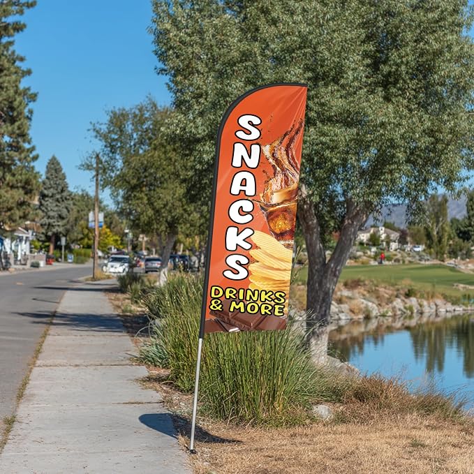 Snacks Feather Flag for Storefronts Fairs,6 FT (Flagpole Not Included) | Business Advertising Flag
