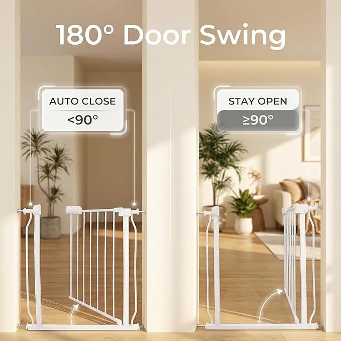 Heavy Duty Baby & Dog Safety Gate - Extra Wide 76.4-81.1 Inch, White Metal, Tension Mounted No Drilling Pet Gate for Stairs & Doorways, 30 Inch Tall