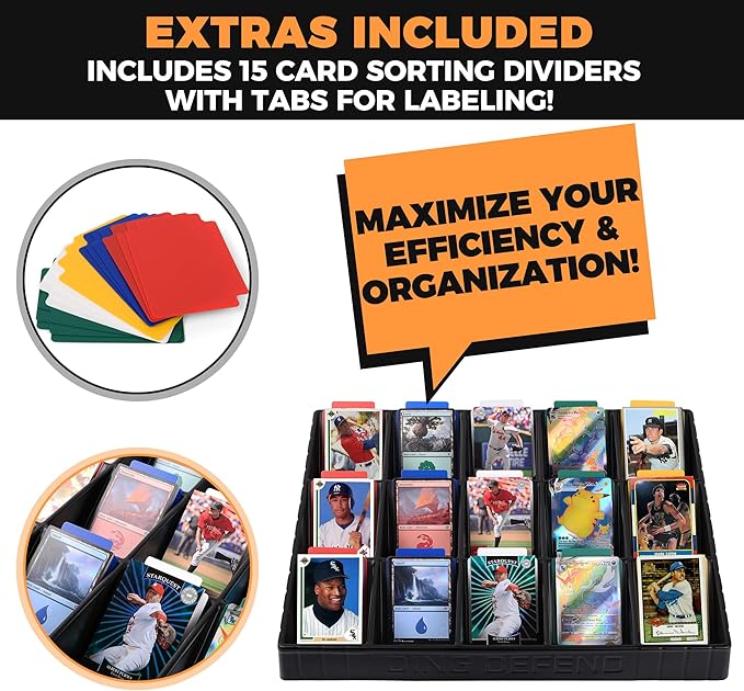 Storage Standard 2 Pack Card Sorting Tray - Stackable Trading Cards Organizer, 15-Compartment Playing Organizing Tool - Sorter for Raw, Sleeved and Toploaders, Includes Label Dividers