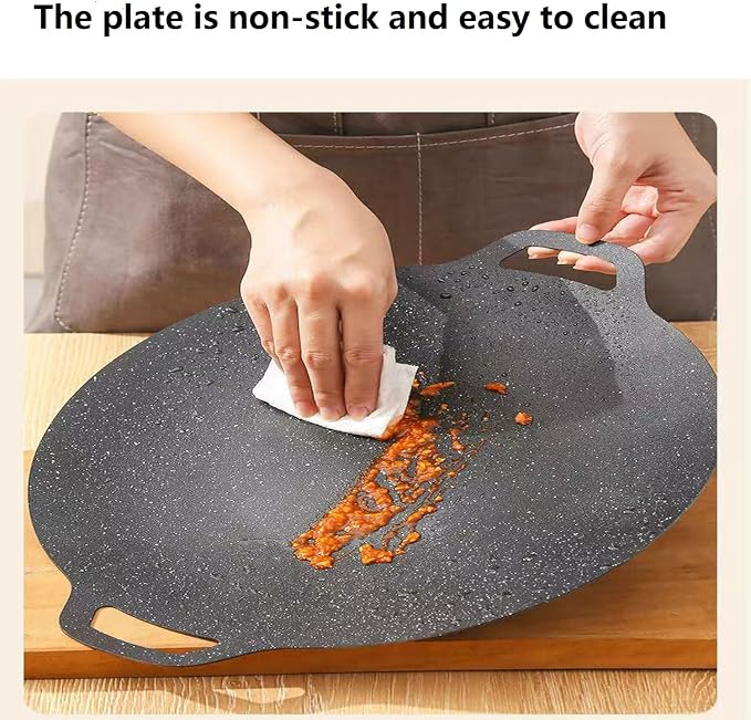 Non Stick Round Baking Pan, Korean Grill Pan For Indoor Cooking, Multifunctional Frying And Baking Pan For Home Kitchen Camping, Korean Round BBQ For Meats, Pancakes, Ribs (34cm/13.38in)