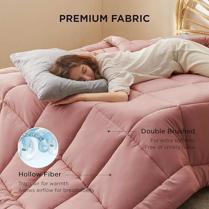 Bedsure Comforter Duvet Insert - Quilted Comforters Twin Size, All Season Duvet, GentleSoft Down Alternative Bedding Blanket, with 8 Tabs, Gifts for Women/Men, Dusty Pink, Twin 88 x 68 Inches
