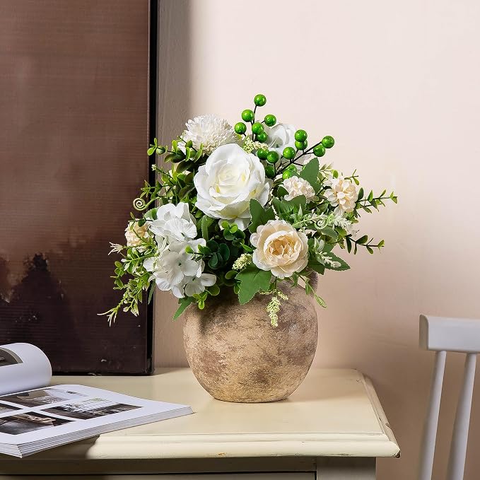 Rustic Vase - Small Vases for Pampas Grass - Farmhouase Decorative Wide Mouth vase for Bouquet, Lyeec Clay Pottery Terracotta Round Vases for Home Decor
