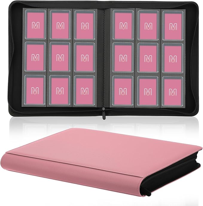 Toploader Binder,Trading Card Binder Storage Hold up 288 Cards 9-Pocket Top Loader Binder with Sleeves for 3"x4" Rigid Toploaders Hard Cases(9Pink7)