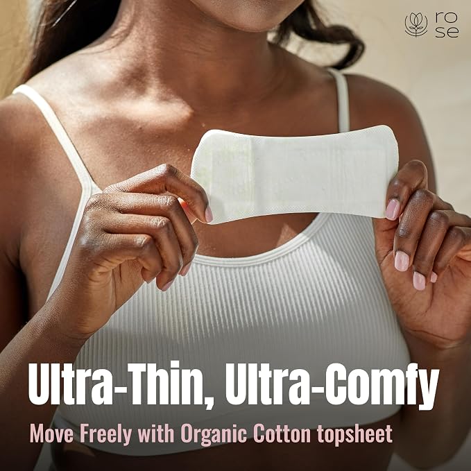 Rose Organic Panty Liners - Ultra Thin, Ultra Absorbent, Organic Cotton Topsheet, Unscented - 24 Count (Pack of 2)