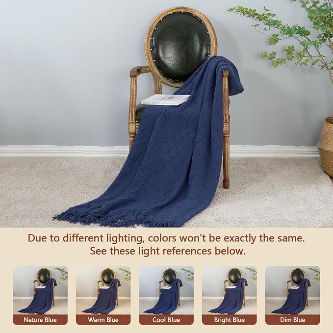 inhand Navy Blue Knitted Throw Blanket for Couch and Bed, 60"x80" | Soft Living Room Home Decor Knitted Twin Size Blanket, Outdoor Lightweight Breathable Summer, Farmhouse Warm Woven Decorative