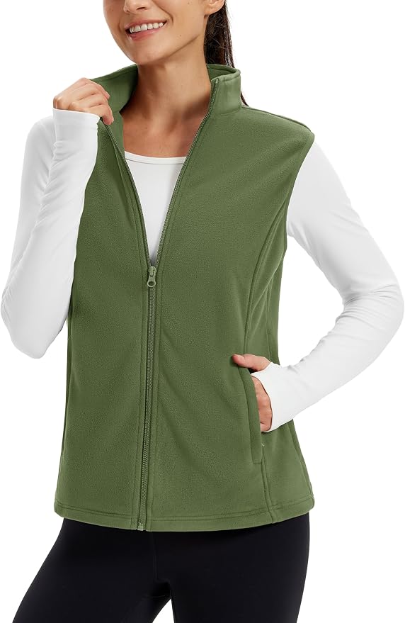 TACVASEN Women's Fleece Vest Lightweight Sleeveless Zip Jacket Outerwear | Soft Polar,Zipper Pockets,Stand Collar,Fall Winter Warm,Outdoor,Athletic,Running,Hiking,Travelling,Golf,Work