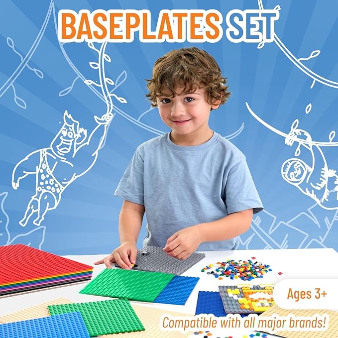 Strictly Briks Classic Stackable Baseplates, for Building Bricks, Bases for Tables, Mats, and More, 100% Compatible with All Major Brands, Rainbow