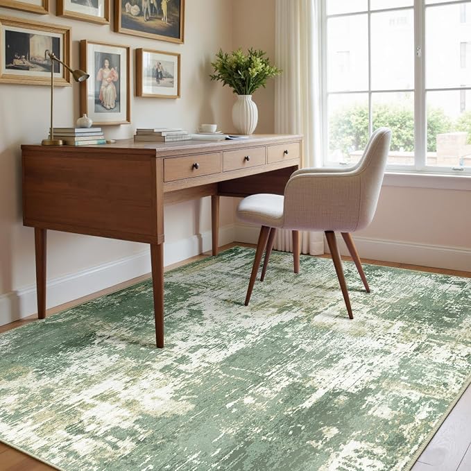 RELEANY Washable 4'x6' Abstract Area Rug for Living Room Light Green | carpet for bedroom, kitchen, office, hallway and entryway, printed pattern, non-slip, soft, stain-resistant, easy to clean