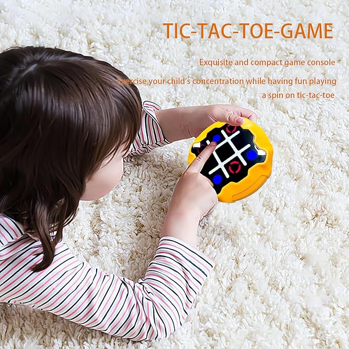 Tendry Tic Tac Toe Electronic Game - 3-in-1 Portable Travel Board Game for Kids & Adults, Handheld LED Puzzle Games for Family Fun, Educational Christmas Birthday Gifts for Ages 3+(Yellow01)