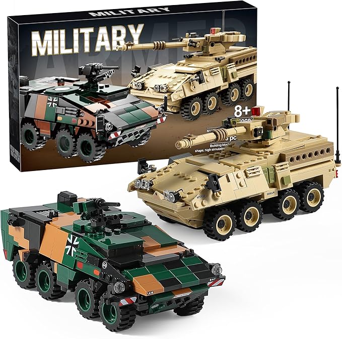 Boxer & Stryker Military Vehicles Building Sets Compatible with Lego, Armored Tank Model Kit for Kids, Great Army Toys for Boys and Girls, Teens Ages 8+