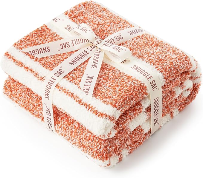 Snuggle Sac Orange Bedding Blanket Ultra Soft Microfiber, Warm Cozy Knit Blankets for Sofa, Bed, Living Room, Stripe Orange, 60x80 inches