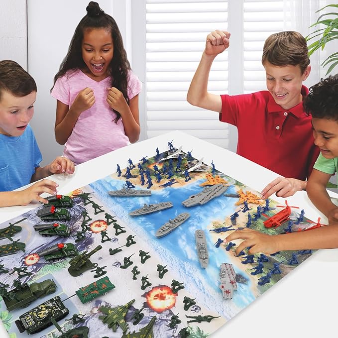 Army Men Playset - Large Set Including Army Men Action Figures, Battle Mat, Army and Navy Weapon Gear Accessories, Military Combat Toys, Army Toys for Boys Age 4-12