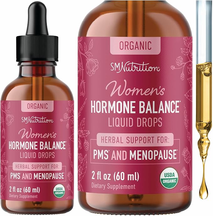 Hormone Balance Liquid Drops with Black Cohosh & Stinging Nettle, Vegan | With Red Raspberry Leaf Chasteberry & More, Menopause Hot Flash & PMS Menstrual Herbal Support Tincture, USDA Organic, 2oz